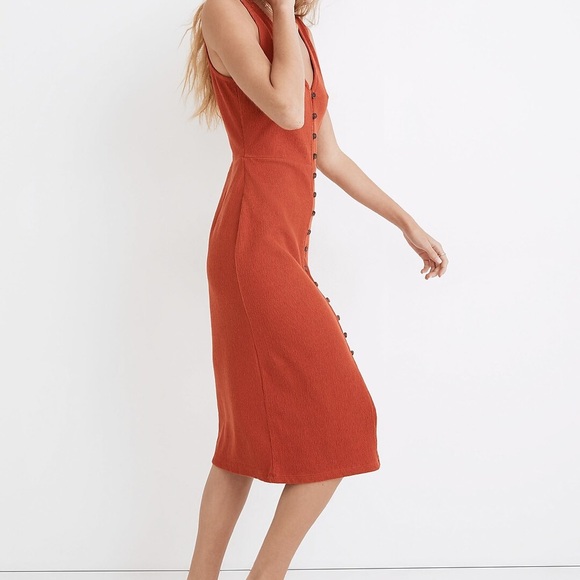 Madewell Organic Cotton Ribbed Button-Down Tank Midi Dress, Etruscan Clay - Picture 2 of 8